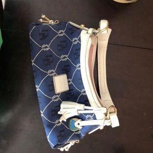Dooney and Bourke Navy and white mini slouch bag